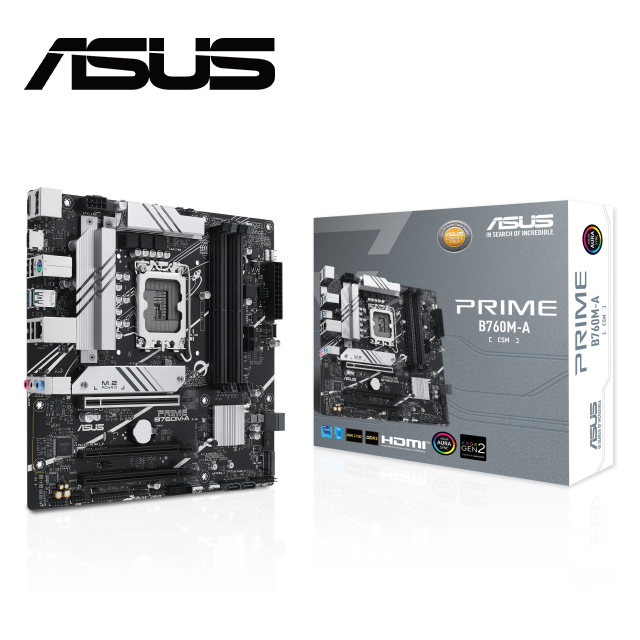 板+RAM】華碩PRIME-B760M-A-CSM 主機板+ 美光DDR5 5600 16G 超頻桌上型