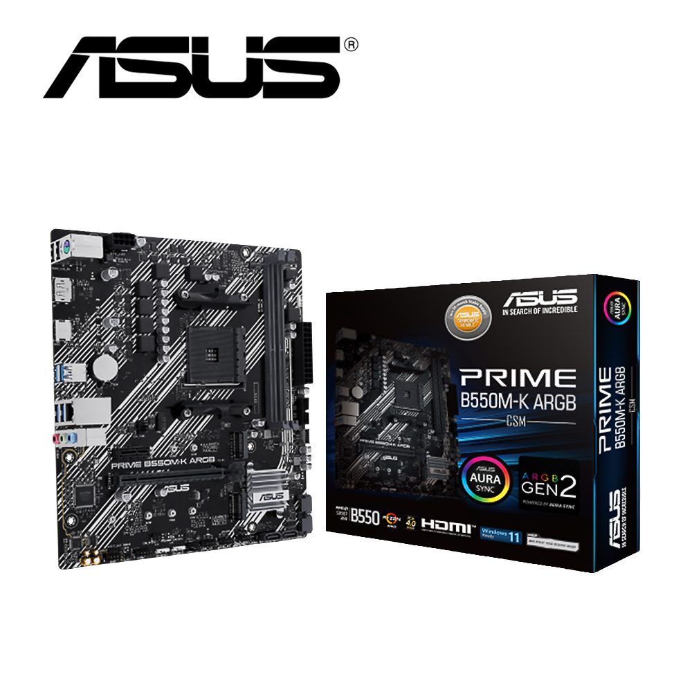ASUS PRIME B550M-K/CSM 主機板+ AMD Ryzen 5-5500X3D 4GHz 6核心中央