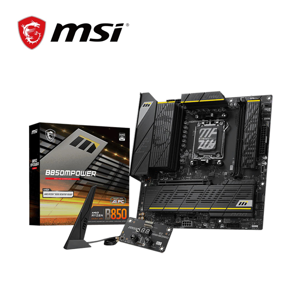 MSI 微星 B850MPOWER AM5 主機板+AMD R7 9800X3D+微星 MAG CORELIQUID A13 360 水冷