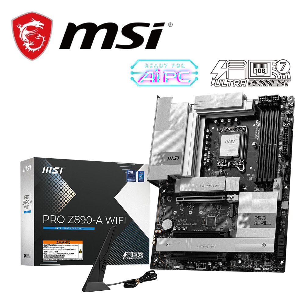 MSI 微星 PRO Z890-A WIFI DDR5 主機板+微星 USB4 PD100W Expansion Card 擴充卡