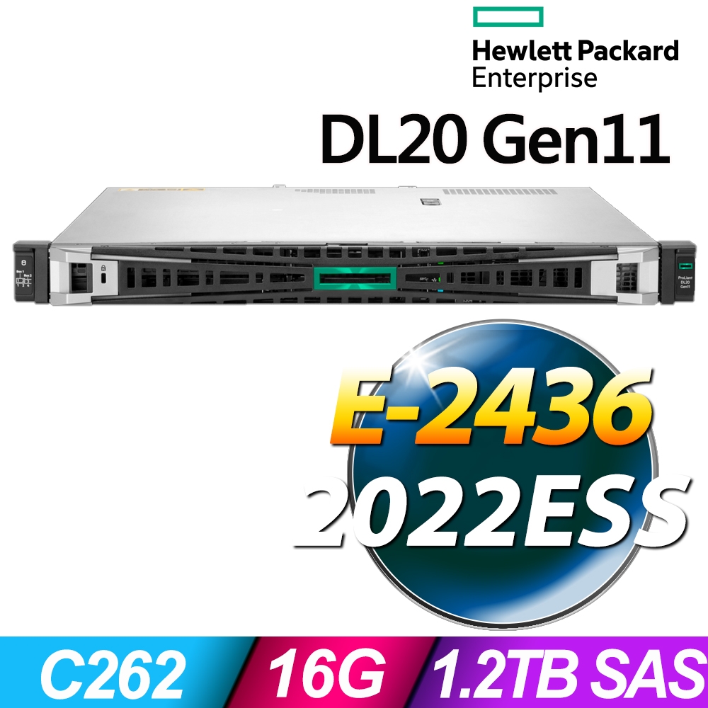 HP 惠普 DL20 Gen11 1U系列-E-2436處理器-16G 記憶體/ 300Gx4 SAS HDD/ 2022ESS機架式伺服器