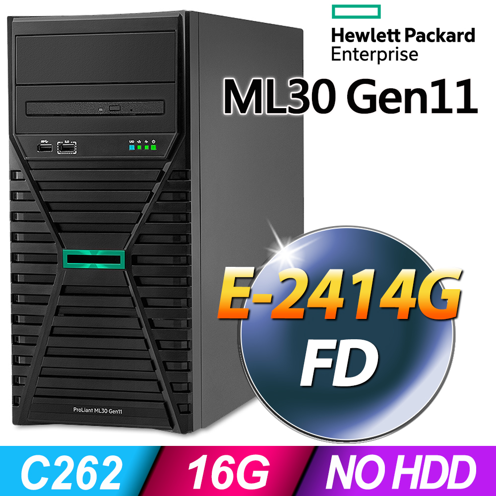 HP 惠普 ML30 Gen11系列-E-2414G處理器-16G 記憶體/FD直立式伺服器