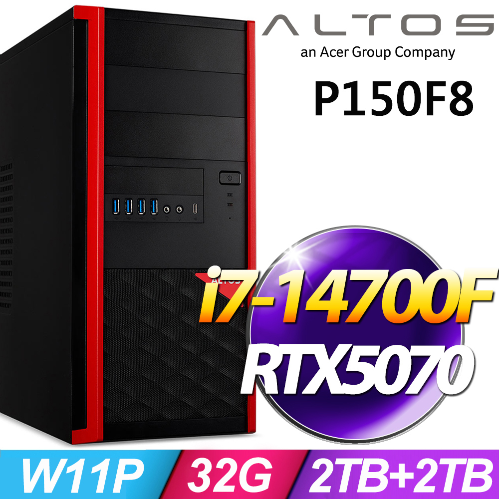 ACER 宏碁 Altos P150F8系列 - i7處理器 - 32G記憶體 / 2TB+2TB SSD / RTX5070-12G電競顯卡 / Win11專業版