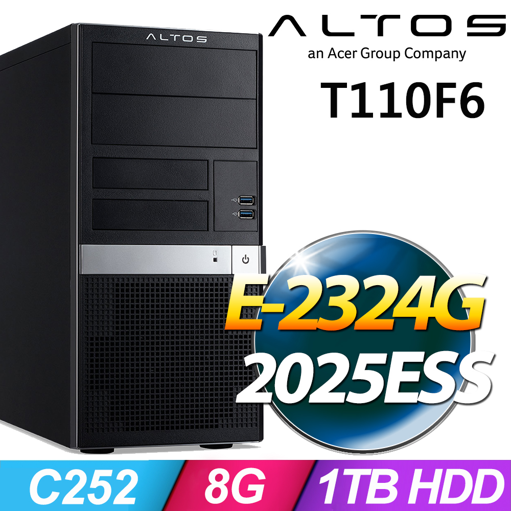 ACER 宏碁 Altos T110F6系列 - Xeon E-2324G處理器 - 8G記憶體 / 1TB HDD / WinSRV 2025 ESS (商用伺服器)