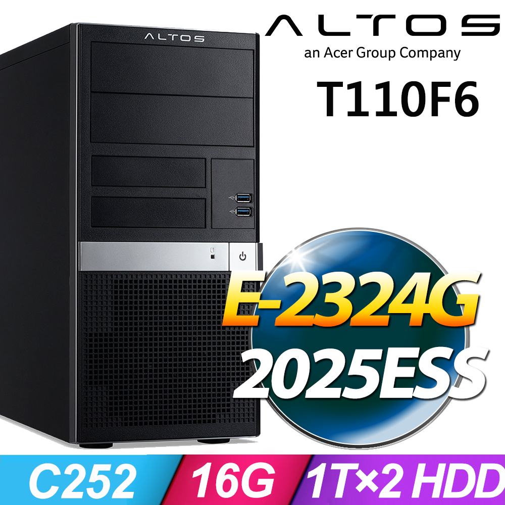 ACER 宏碁 Altos T110F6系列 - Xeon E-2324G處理器 - 16G記憶體 / 1TB×2 HDD / WinSRV 2025 ESS (商用伺服器)