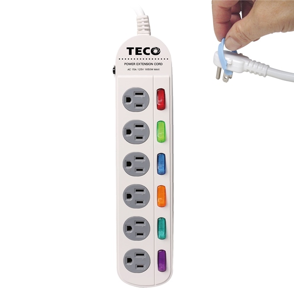 TECO 東元 六開六插轉接電源線組 XYFWL260R9 2.7公尺(9尺)/獨立開關/台灣製造/扁頭/防火材質/耐高溫/過載保護