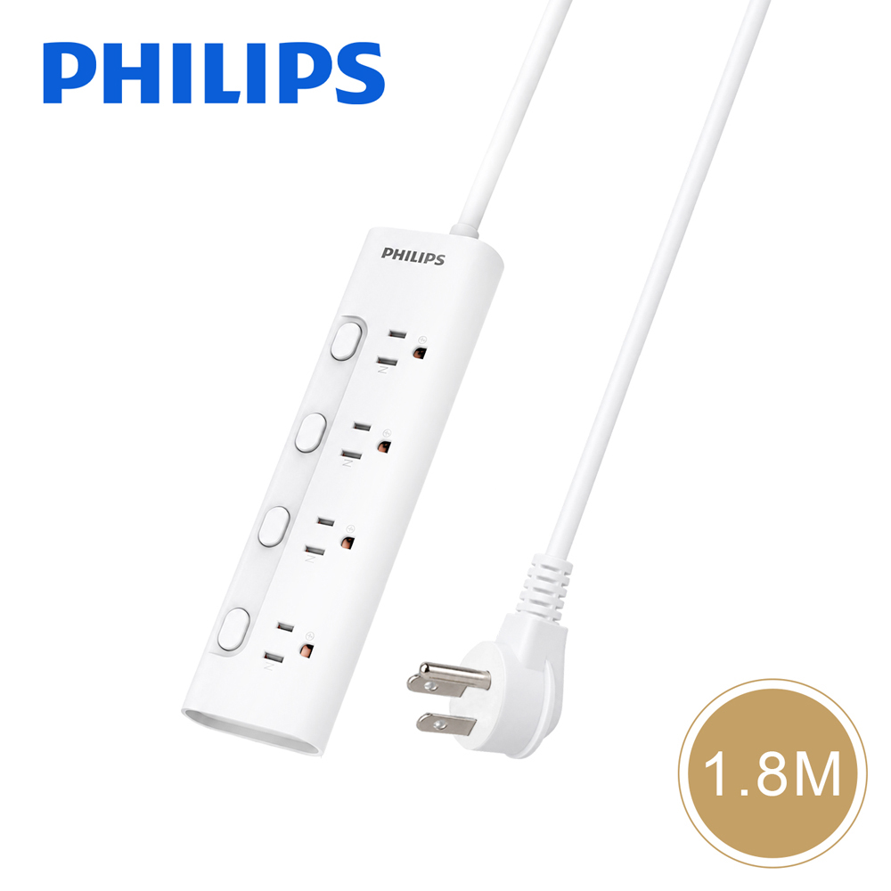 PHILIPS 飛利浦 四開四插三孔延長線-1.8M-CHP3445WA/97
