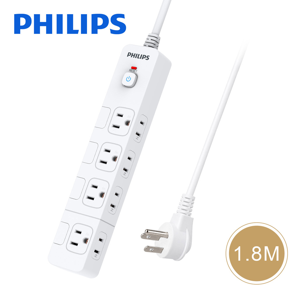 PHILIPS 飛利浦 五開八插延長線-1.8M-CHP3780WA/97