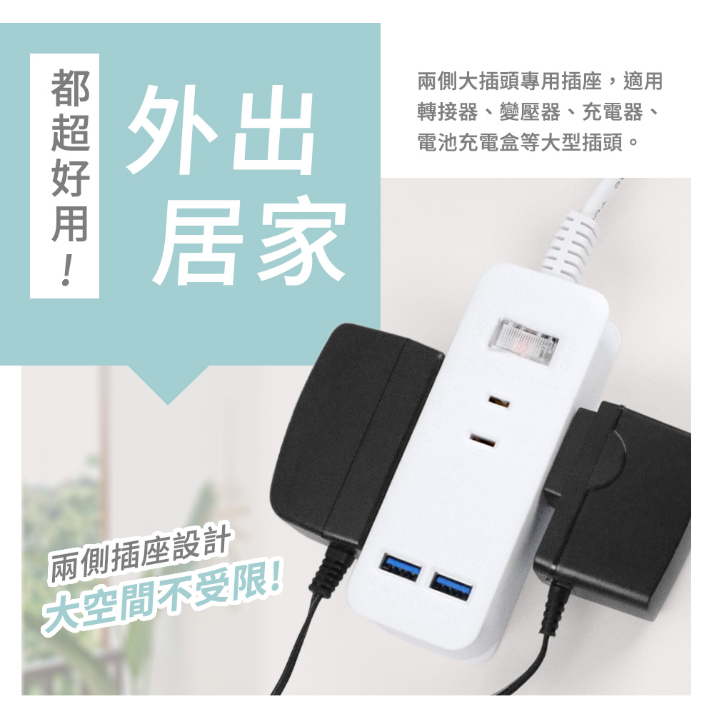 【台灣製造 新版安規】1切3座延長線/2USB智慧型充電組/15A 1650W(0.9米/3尺/90CM)（其他規格）