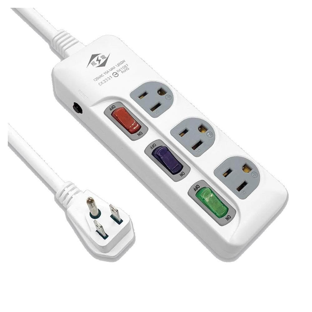 WEITIEN 威電 CK3331 3開3插座 3孔 延長線 電源插頭 最新安規 電源線 轉接器(平貼插頭 過載斷電 電源線組) 2.7米/9尺