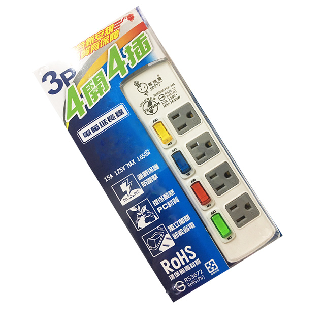 spirit 電精靈 (2入組)台灣製~ 4開4插 過載保護電腦延長線 15尺 PKK-344D（其他規格）