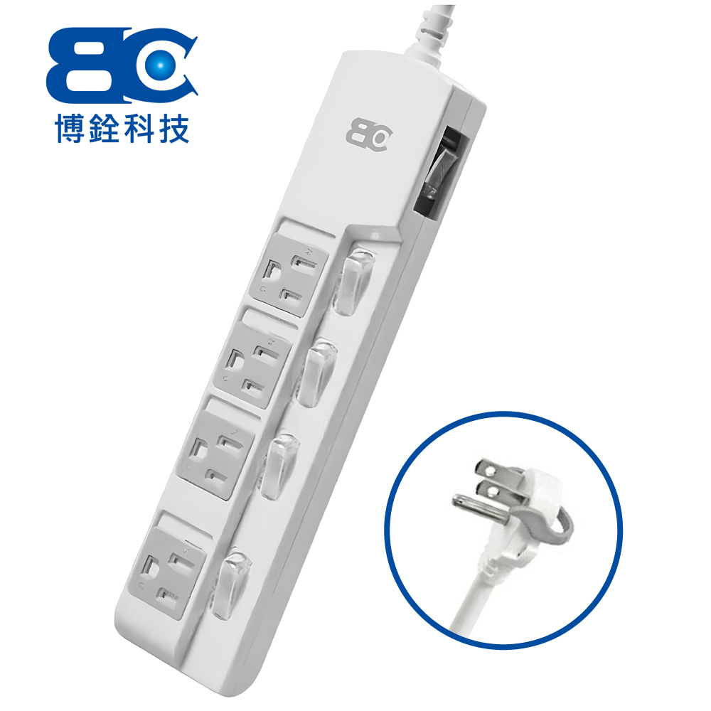 【博銓科技】KTC-5443-6 3孔5開4插 延長線6尺(插座加大 安全防塵蓋 過載斷電)