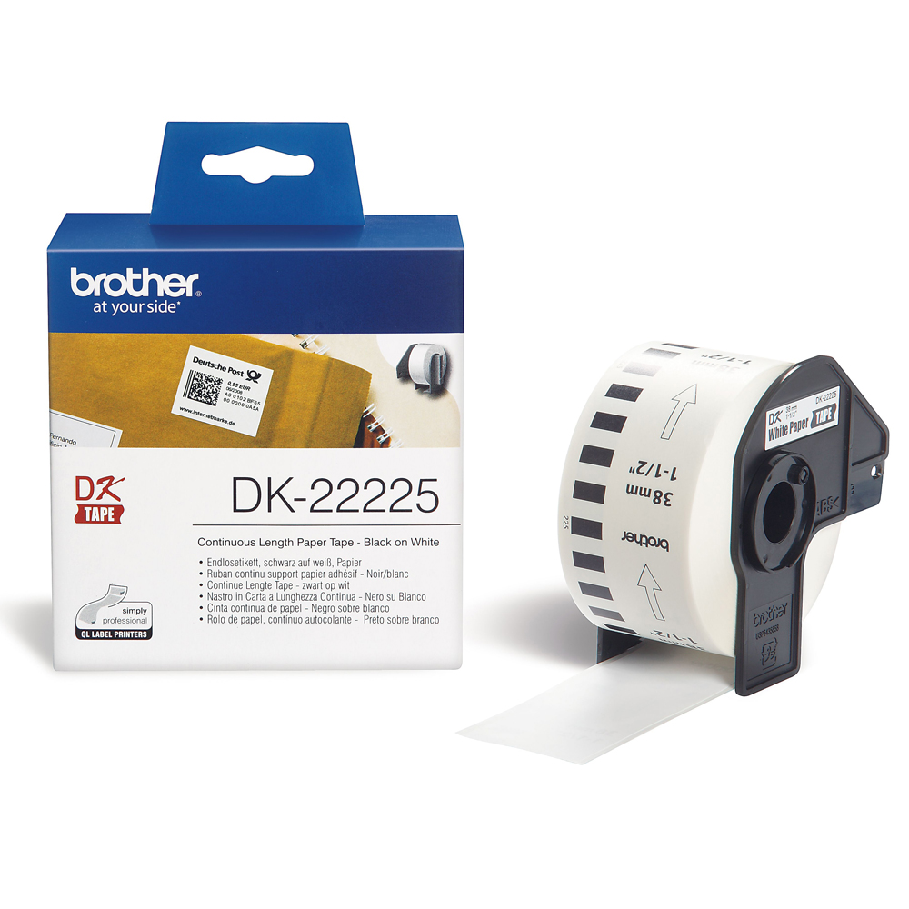 BROTHER 兄弟牌 DK-22225 / DK22225 原廠盒裝 38mm 連續 標籤 白底黑字 標籤帶 / 標籤貼紙 三入