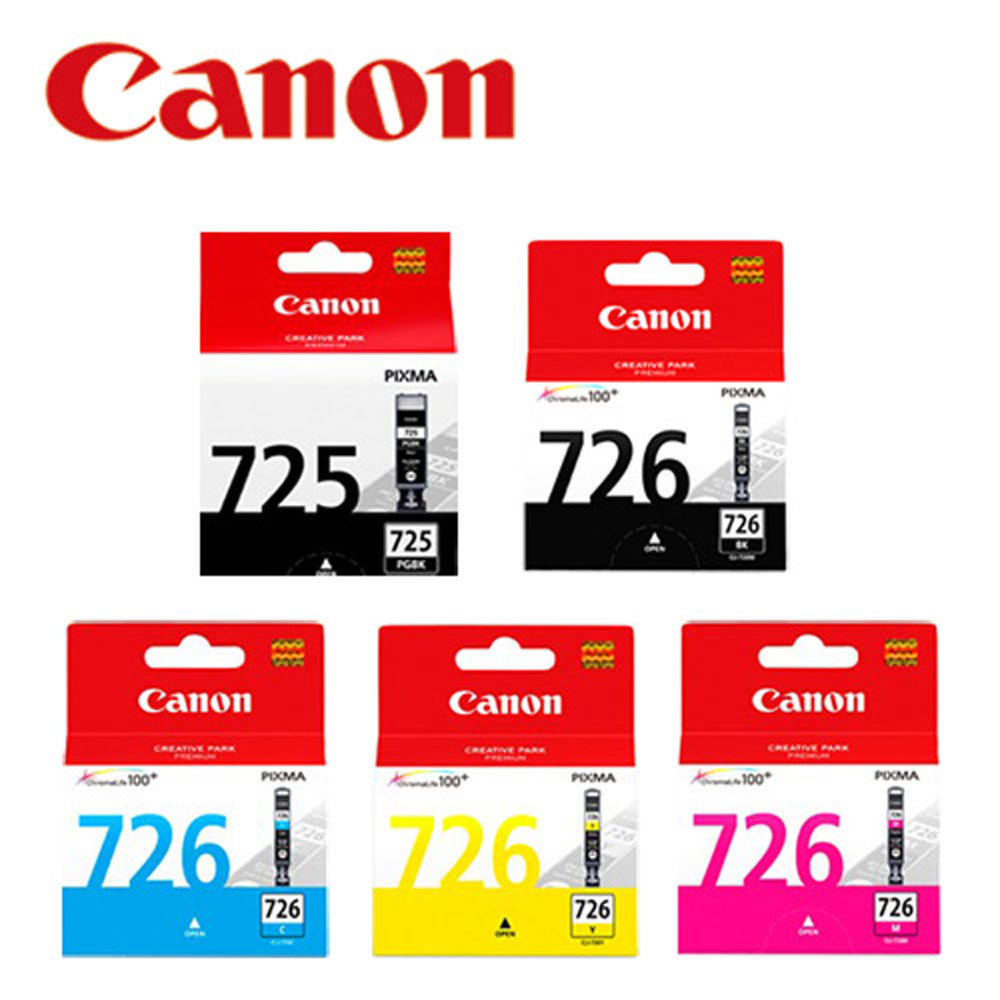 Canon 佳能 PGI-725BK+CLI-726BK+Y+M+C 原廠墨水五色組 (2黑3彩)(適用:IP4870/MG5270/MG5370/MG6170/MG6270/MX897)