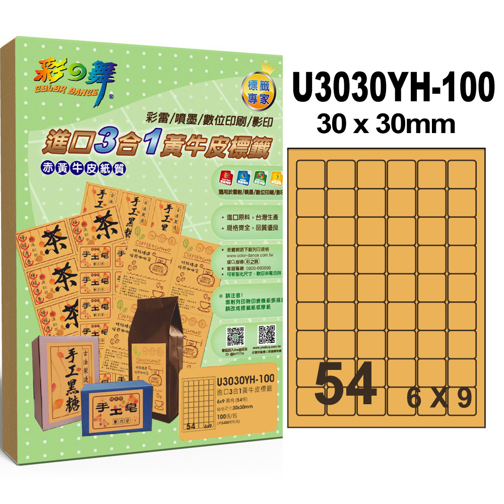 彩之舞 進口3合1黃牛皮標籤 200張/組 54格圓角 U3030YH-100*2包