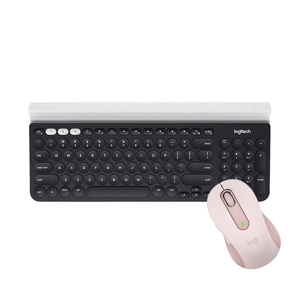 Logitech 羅技 無線鍵鼠組- K780跨平台藍牙鍵盤+ M650 多工靜音無線滑鼠(粉)