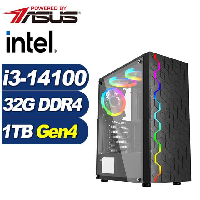 ASUS 華碩 (DIY)黑金獵人(i3-14100/B760/32G/1TB M.2)