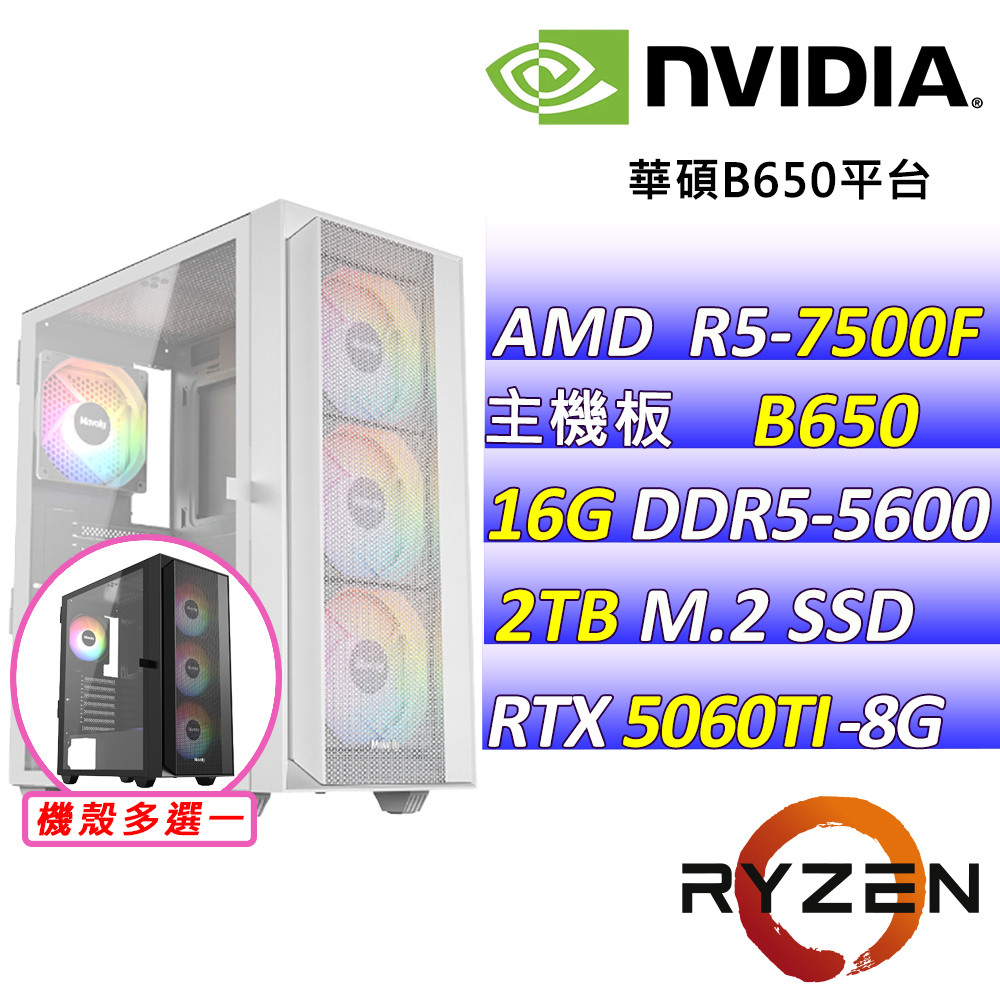 NVIDIA AMD R5六核心RTX5060TI{反斗奇兵III}AI電競機(R5-7500F/B650/RTX5060TI/16G/2TB )