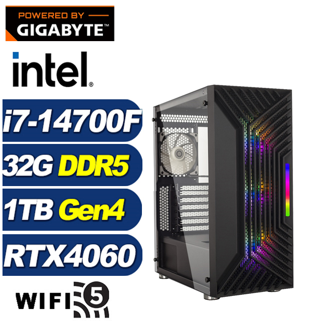 GIGABYTE 技嘉 (DIY)鍊金中校(i7-14700F/B760/32G/1TB M.2/RTX 4060)