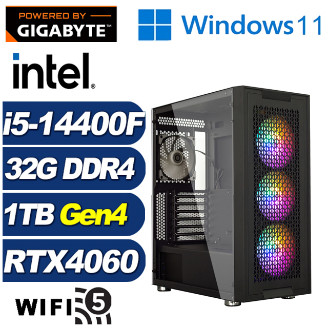 GIGABYTE 技嘉 (DIY)黑鳶鬥神W(i5-14400F/B760/32G/1TB M.2/RTX 4060/Win11)