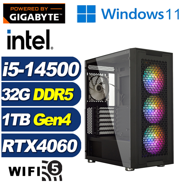 GIGABYTE 技嘉 (DIY)游龍鐵衛W(i5-14500/B760/32G/1TB M.2/RTX 4060/Win11)