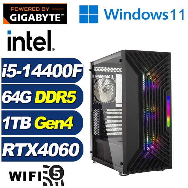 GIGABYTE 技嘉 (DIY)天地少校W(i5-14400F/B760/64G/1TB M.2/RTX 4060/Win11)