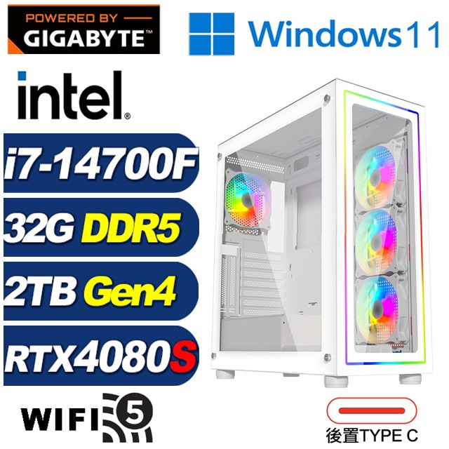 GIGABYTE 技嘉 (DIY)星戰將Q0CDW(i7-14700F/B760/32G/2TB M.2/RTX 4080 SUPER/Win11)