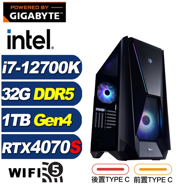 GIGABYTE 技嘉 (DIY)偃月刀L78C(i7-12700K/Z790/32G/1TB M.2/RTX 4070 SUPER)