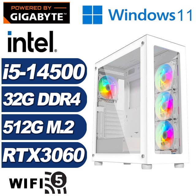 GIGABYTE 技嘉 (DIY)偃月刀I3ABW(i5-14500/H610/32G/512G M.2/RTX 3060/Win11)