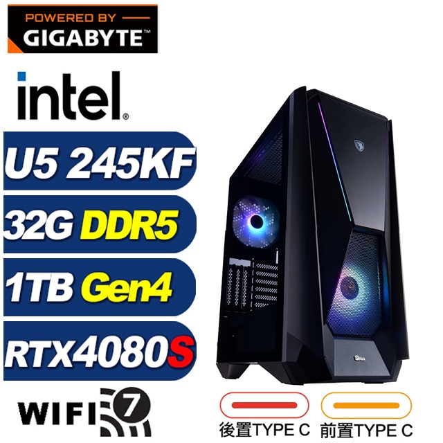 GIGABYTE 技嘉 (DIY)暴風Q06C(U5 245KF/Z890/32G/1TB M.2/RTX 4080 SUPER)