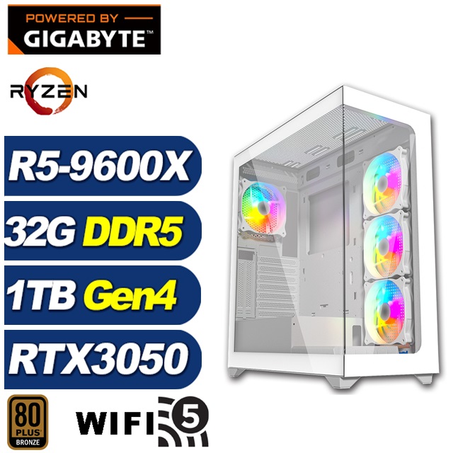 GIGABYTE 技嘉 (DIY)烏瑞亞JA3C(R5 9600X/B650/32G/1TB M.2/RTX 3050)