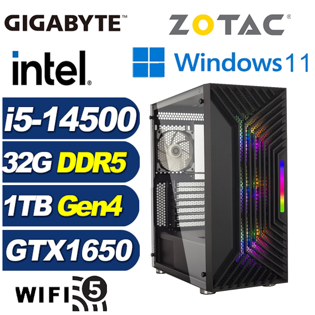 ZOTAC (DIY)修羅神官W(i5-14500/技嘉B760/32G/1TB M.2/GTX 1650/Win11)