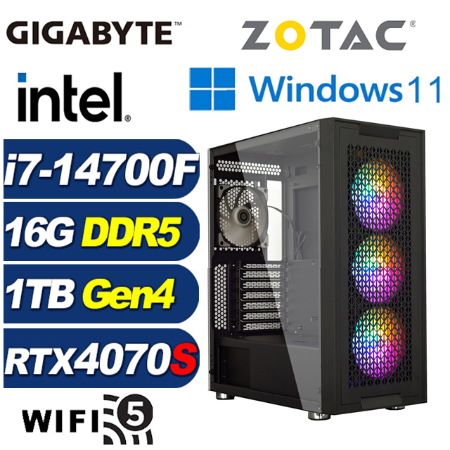 ZOTAC (DIY)修羅少將W(i7-14700F/技嘉B760/16G/1TB M.2/RTX 4070S/Win11)