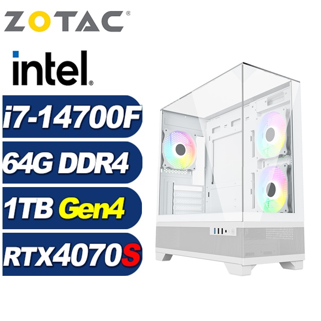 ZOTAC (DIY)駿鷹ZLB2C(i7-14700F/華碩B760/64G/1TB M.2/RTX 4070 SUPER)