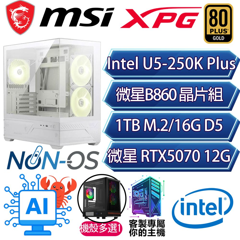 MSI 微星 RTX5070/U5-250K+ 十八核/B860/16G/1T/人機迷網/微星平台【星辰璀璨】AI電競電玩電腦