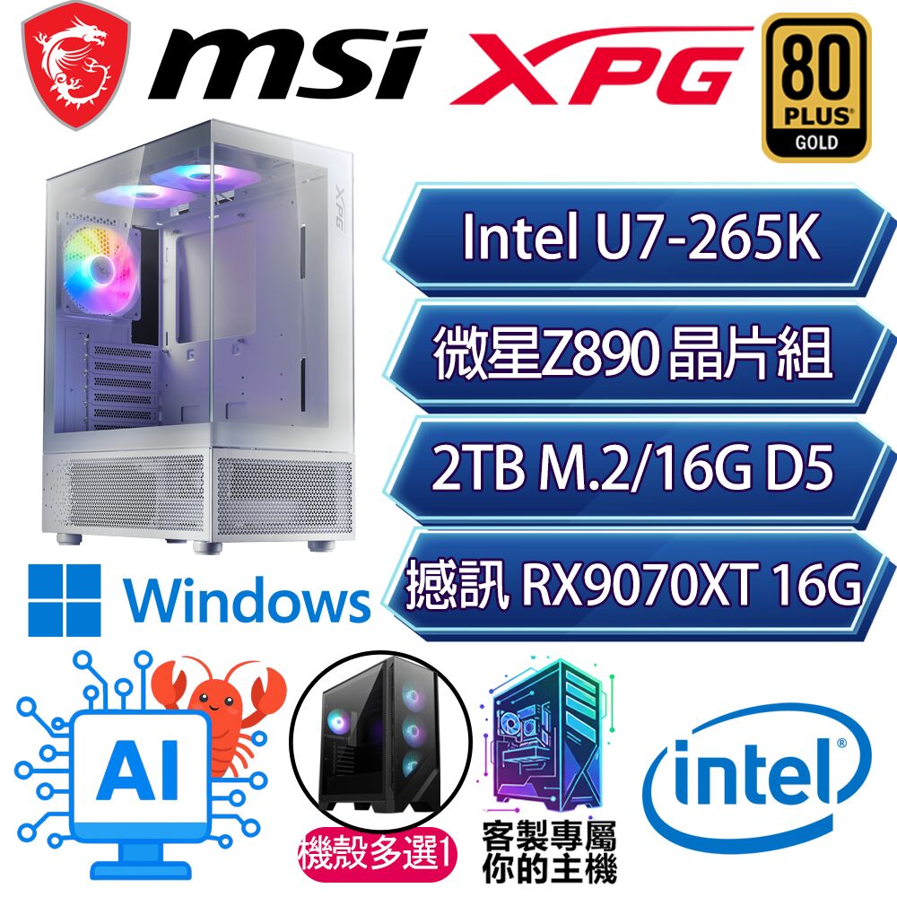 MSI 微星 RX9070XT 16G/U7-265K 二十核/Z890/16G/2T/W11P/人機迷網/微星平台【沐浴P】AI電競電玩電腦