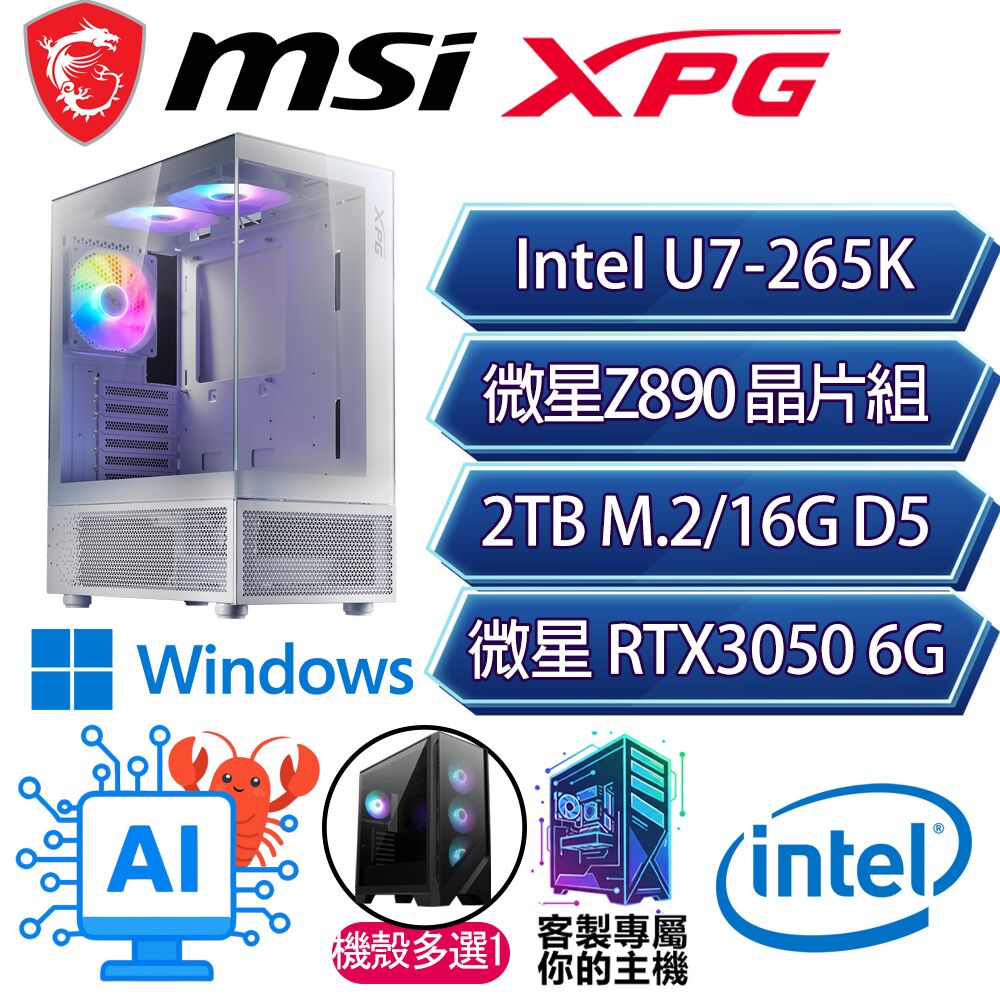 MSI 微星 RTX3050 6G/U7-265K 二十核/Z890/16G/2T/W11P/人機迷網/微星平台【冒險之門P】AI電競電玩電腦