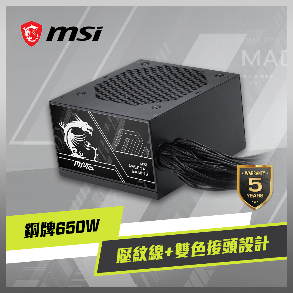 MSI 微星 MAG A650BN PCIE5 III 電源供應器(銅牌/650W)