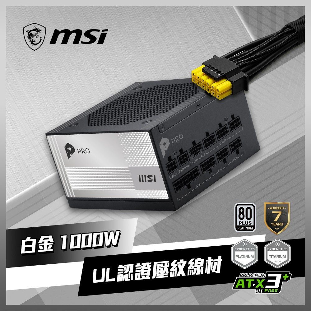 MSI 微星PRO A850PL PCIE5 電源供應器(白金/850W/ATX 3.1/PCIe 5.1