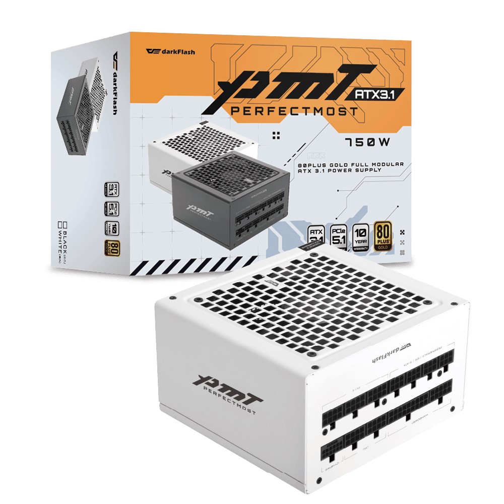 darkFlash 大飛 PMT 750W 金牌 全模組 ATX 3.1&PCIe 5.1 白色 電源供應器 /10年保