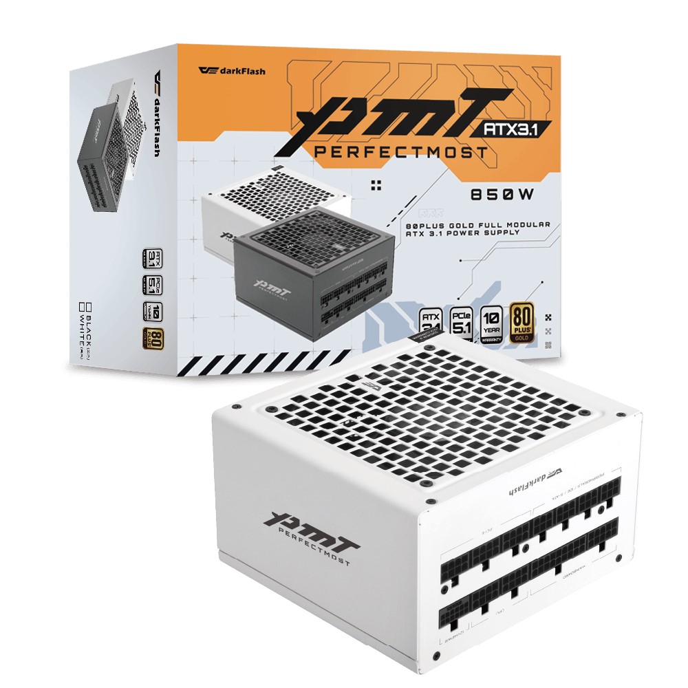 darkFlash 大飛 PMT 850W 金牌 全模組 ATX 3.1&PCIe 5.1 白色 電源供應器 /10年保