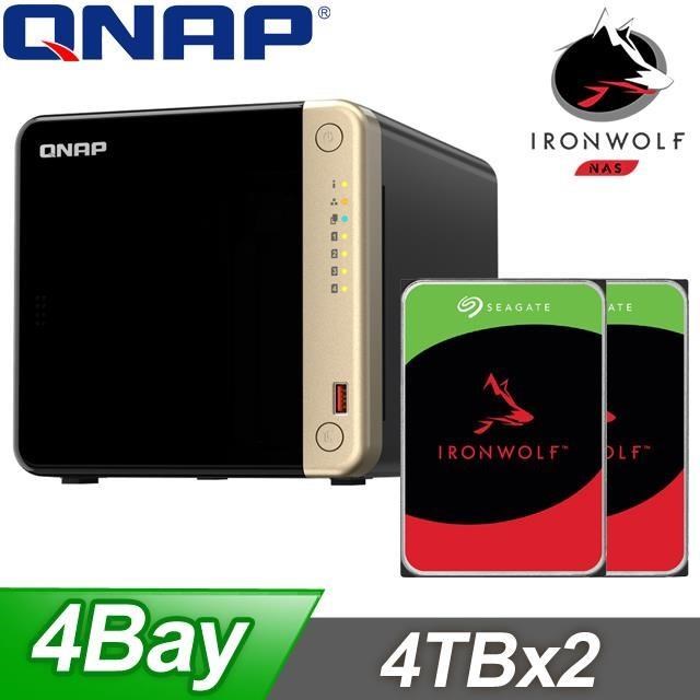 QNAP 威聯通 〈促銷組合〉TS-464-8G NAS+Seagate 那嘶狼 4TB(X2)