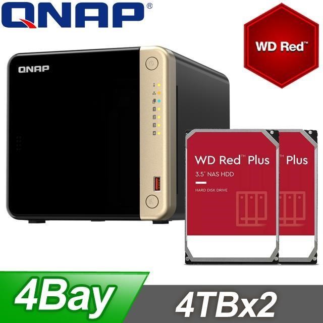 QNAP 威聯通 〈促銷組合〉TS-464-8G NAS+WD 紅標 Plus 4TB(X2)