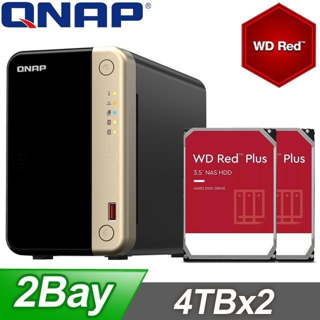 QNAP 威聯通 〈促銷組合〉TS-264-8G NAS+WD 紅標 Plus 4TB(X2)