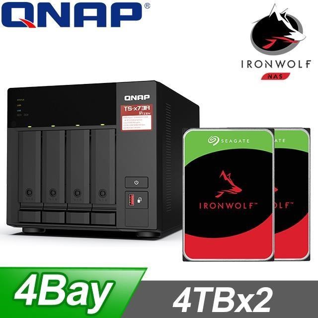 QNAP 威聯通 〈促銷組合〉TS-473A-8G NAS+Seagate 那嘶狼 4TB(X2)