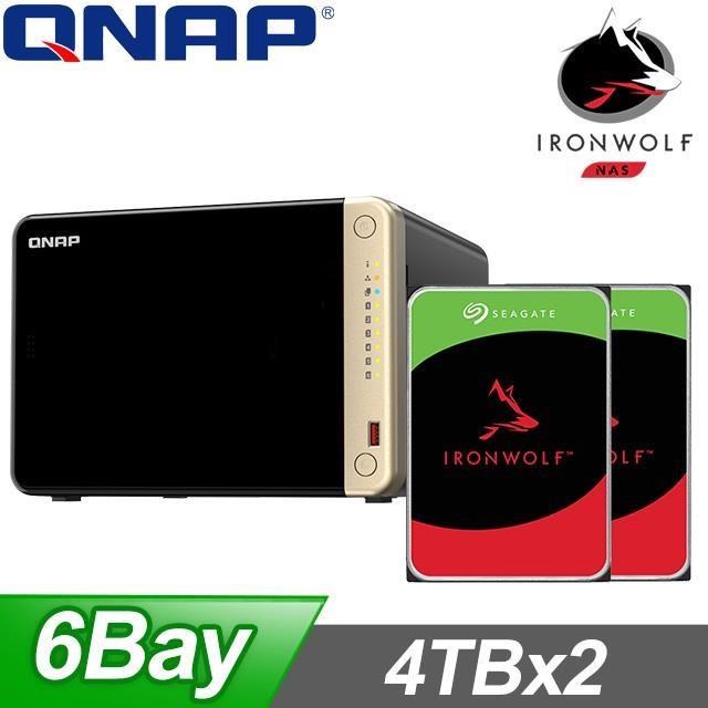 QNAP 威聯通 〈促銷組合〉TS-664-8G NAS+Seagate 那嘶狼 4TB(X2)