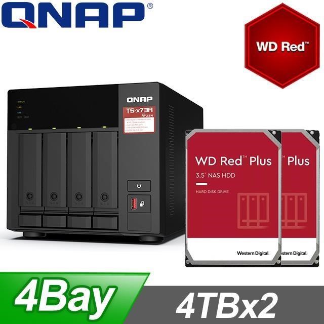 QNAP 威聯通 〈促銷組合〉TS-473A-8G NAS+WD 紅標 Plus 4TB(X2)