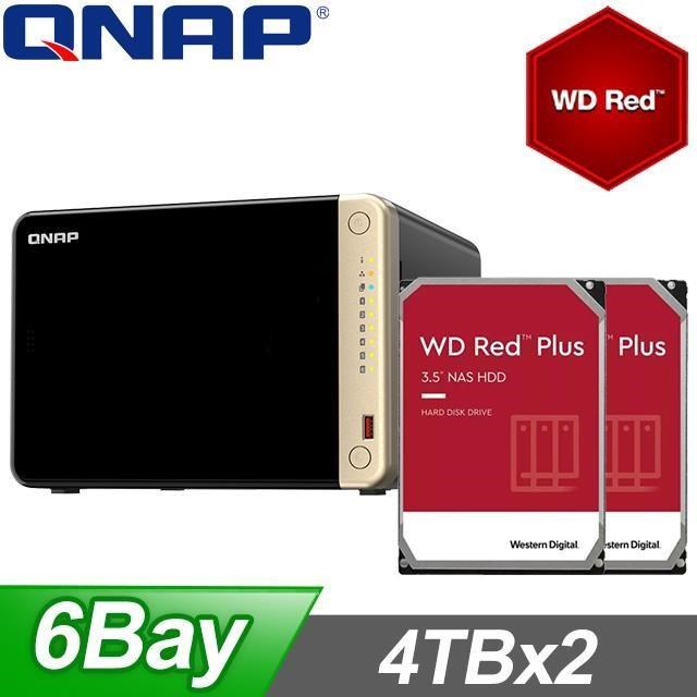 QNAP 威聯通 〈促銷組合〉TS-664-8G NAS+WD 紅標 Plus 4TB(X2)