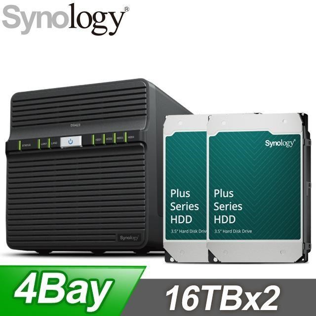 Synology 群暉 〈鈔省價〉DS423 4Bay NAS+HAT3310 PLUS 16TB NAS硬碟(X2)