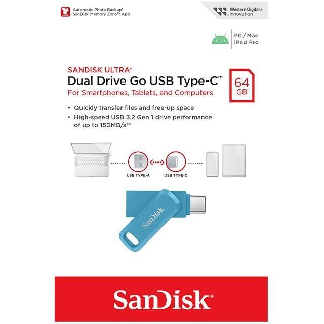 SanDisk 晟碟 64GB 64G Ultra GO TYPE-C SDDDC3 海岸藍 USB 雙用隨身碟